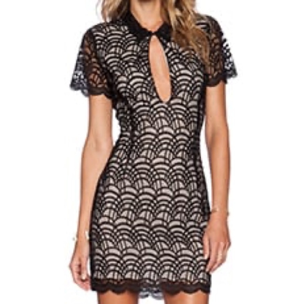 STONE COLD FOX Luke Mini Dress nude lined black lace overlay Women’s SCF 1 us 2
